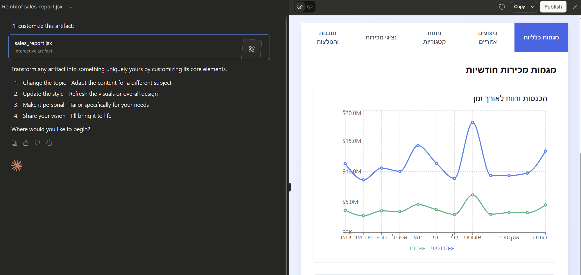 Claude Artifacts – ממשק יצירת תוכן אינטראקטיבי